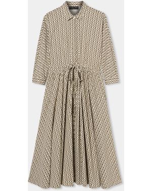 Brooks Brothers Printed Drawstring Midi Dress - Natural