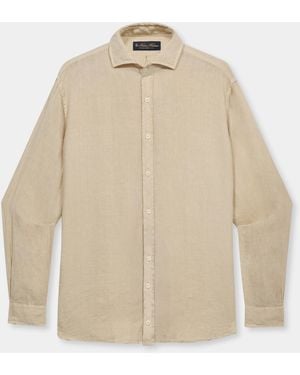 Brooks Brothers Regular Fit Linen Shirt With Spread Collar - Natural