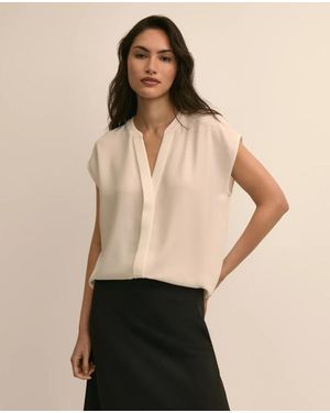 Brooks Brothers Band Collar Button-Front Blouse - Natural