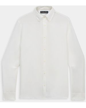 Brooks Brothers Slim Fit Linen Shirt With Button Down Collar - White