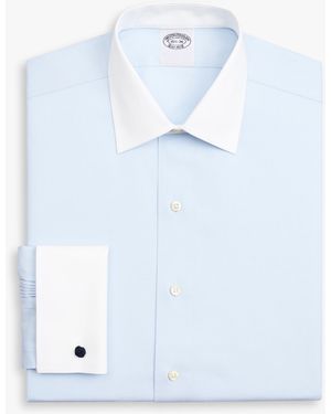 Brooks Brothers Light Slim Fit Non-Iron Stretch Supima Cotton Pinpoint Oxford Cloth Dress Shirt With Ainsley Collar - Blue