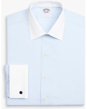 Brooks Brothers Light Slim Fit Non-Iron Stretch Supima Cotton Pinpoint Oxford Cloth Dress Shirt With Ainsley Collar - Blue