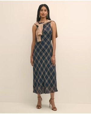 Brooks Brothers Crinkle Chiffon Plaid Maxi Dress - Blue