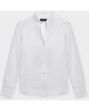 Brooks Brothers Slim Fit Linen Shirt With Stand Collar - White