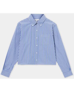 Brooks Brothers Cropped Striped Cotton Poplin Shirt - Blue