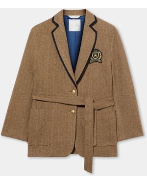Brooks Brothers Herringbone Blazer Cardigan With Buttons - Brown