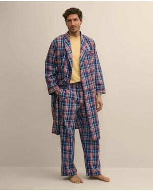 Brooks Brothers Cotton Broadcloth Madras Robe - Blue