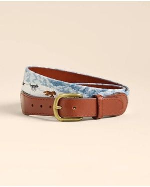 Brooks Brothers Smathers & Branson Needlepoint Dogsledding Belt - Natural
