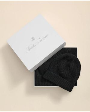 Brooks Brothers Cotton-Alpaca-Wool Blend Hat & Scarf Boxed Set - Black