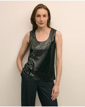 Brooks Brothers Sequin Scoop Neck Sleeveless Top - Black