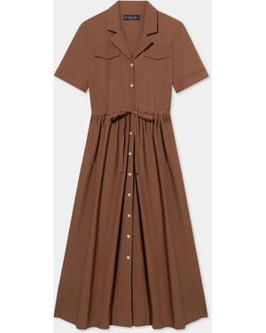 Brooks Brothers Belted Cotton Midi Shirt Dress With Pockets - Brown
