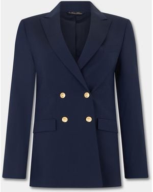 Brooks Brothers Double Breasted Wool Blend Blazer With Buttons - Blue
