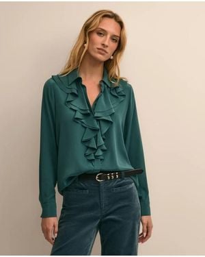 Brooks Brothers Silk Ruffle-Front Blouse - Green