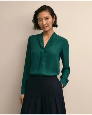 Brooks Brothers V-Neck Pleated Blouse - Green