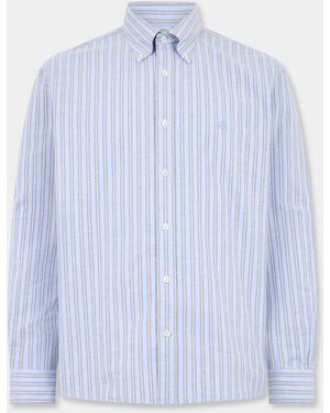 Brooks Brothers Regular Fit Non-Iron Striped Stretch Oxford Shirt With Button Down Collar - Blue