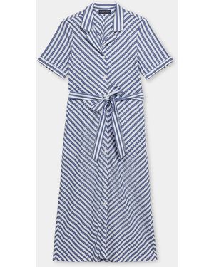 Brooks Brothers Striped Shirt Dress With Belt - Blue