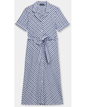 Brooks Brothers Striped Shirt Dress With Belt - Blue