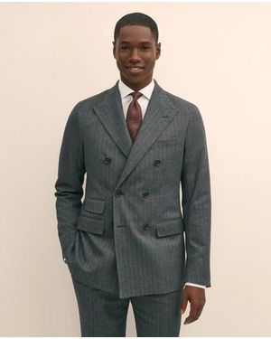 Brooks Brothers Classic Fit Double-Breasted Cotton Herringbone Suit Jacket - Gray