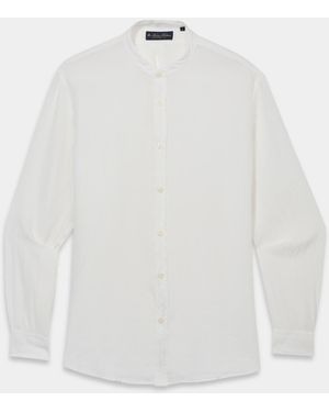 Brooks Brothers Regular Fit Linen Shirt With Stand Collar - White