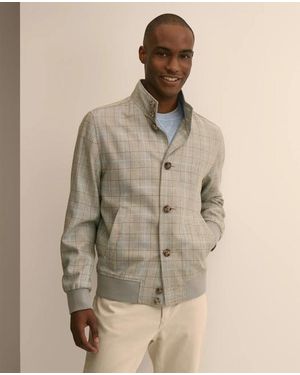 Brooks Brothers Silk-Wool Glen Plaid Bomber Jacket - Natural