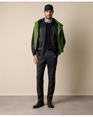 Brooks Brothers Leather Bomber Jacket - Black