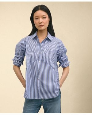 Brooks Brothers Relaxed Fit Striped Poplin Shirt With Forward Point Collar - Blue