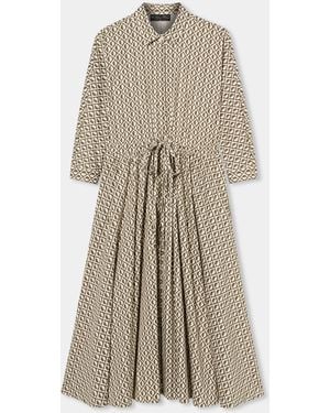 Brooks Brothers Printed Drawstring Midi Dress - Natural