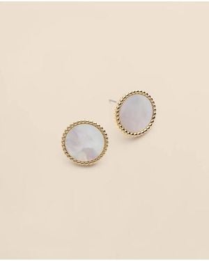 Brooks Brothers Tone Mother-Of-Pearl Button Stud Earrings - Natural