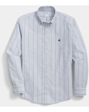 Brooks Brothers Regular Fit Non-Iron Plaid Stretch Oxford Shirt With Button Down Collar - Blue
