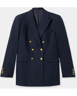 Brooks Brothers Hopsack Wool Double-Breasted Blazer - Blue