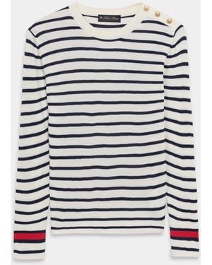 Brooks Brothers Striped Crewneck Jumper With Logo Buttons - White