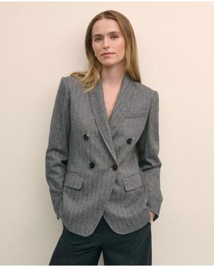 Brooks Brothers Wool-Blend Double-Breasted Herringbone Jacket - Gray