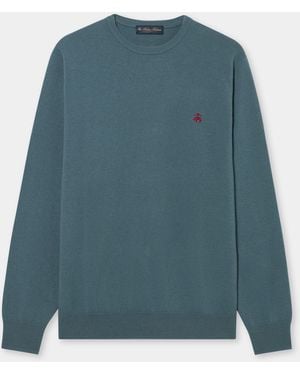 Brooks Brothers Lambswool Crewneck Jumper With Logo - Blue