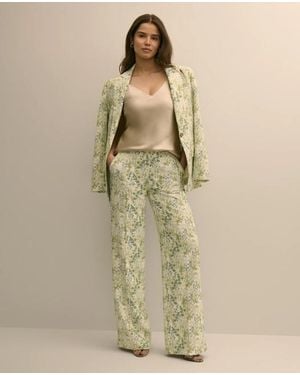 Brooks Brothers Crepe Botanical Print Wide-Leg Pants - Natural