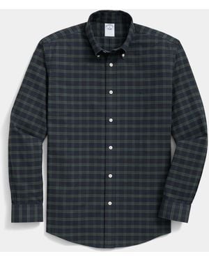 Brooks Brothers Slim Fit Non-Iron Plaid Stretch Oxford Shirt With Button Down Collar - Blue
