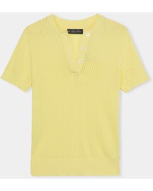 Brooks Brothers Pointelle Viscose Henley Knit Polo - Yellow