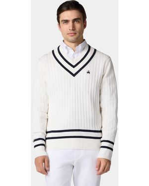 Brooks Brothers Logo Embroidered Cotton Tennis V-Neck Jumper - Grey