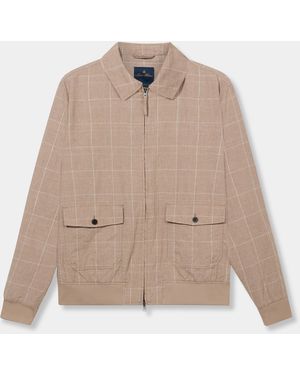 Brooks Brothers Linen-Cotton Checked Bomber Jacket - Natural