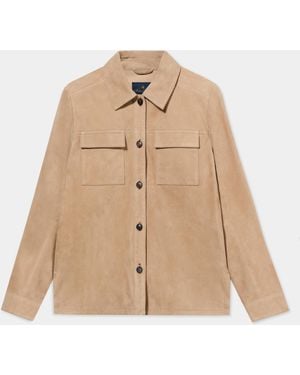 Brooks Brothers Suede Leather Shirt Jacket - Natural