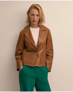 Brooks Brothers Leather Cropped Tailored Jacket - Green