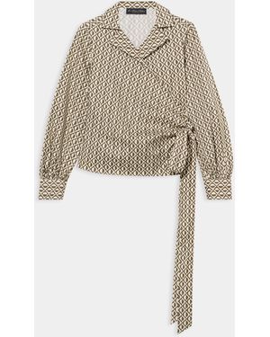 Brooks Brothers Optical Wrap Cotton Blouse - White