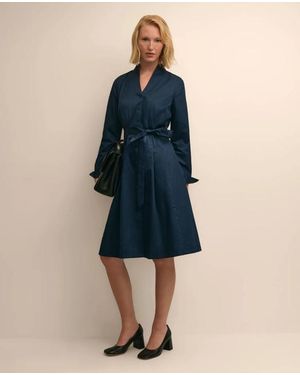 Brooks Brothers Supima Cotton Belted Mock-Neck Shirt Dress - Blue