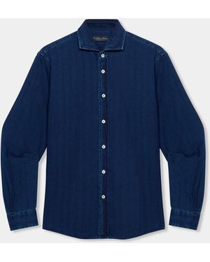 Brooks Brothers Camisa Slim Fit En Denim Con Cuello Spread - Azul
