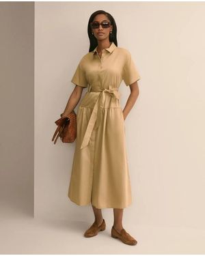 Brooks Brothers Cotton Sateen Belted Shirtdress - Natural