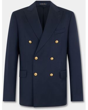 Brooks Brothers Double Breasted Virgin Wool Blazer With Buttons - Blue