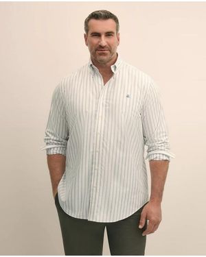 Brooks Brothers Big & Tall Stretch Cotton Non-Iron Oxford Polo Button Down Collar, Outline Stripe Shirt - Natural