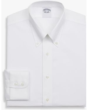 Brooks Brothers Slim Fit Non-Iron Stretch Supima Cotton Twill Dress Shirt With Button Down Collar - White