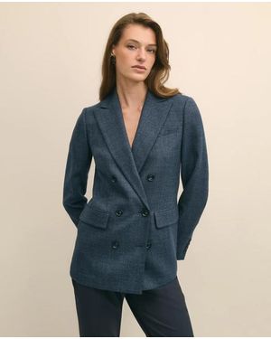 Brooks Brothers Wool Plaid Double-Breasted Jacket - Blue