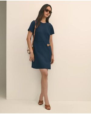 Brooks Brothers Ponte Short-Sleeve Mini Dress With Buckle Detail - Blue