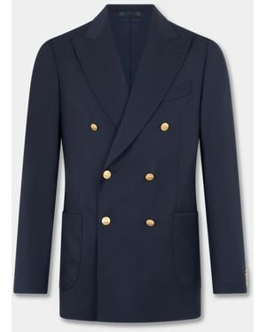 Brooks Brothers Buttons Double-Breasted Virgin Wool Blazer - Blue
